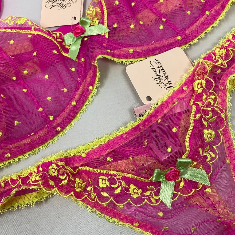 Agent Provocateur Connie Pink Yellow 36D/3 Set NWT - Picture 6 of 12